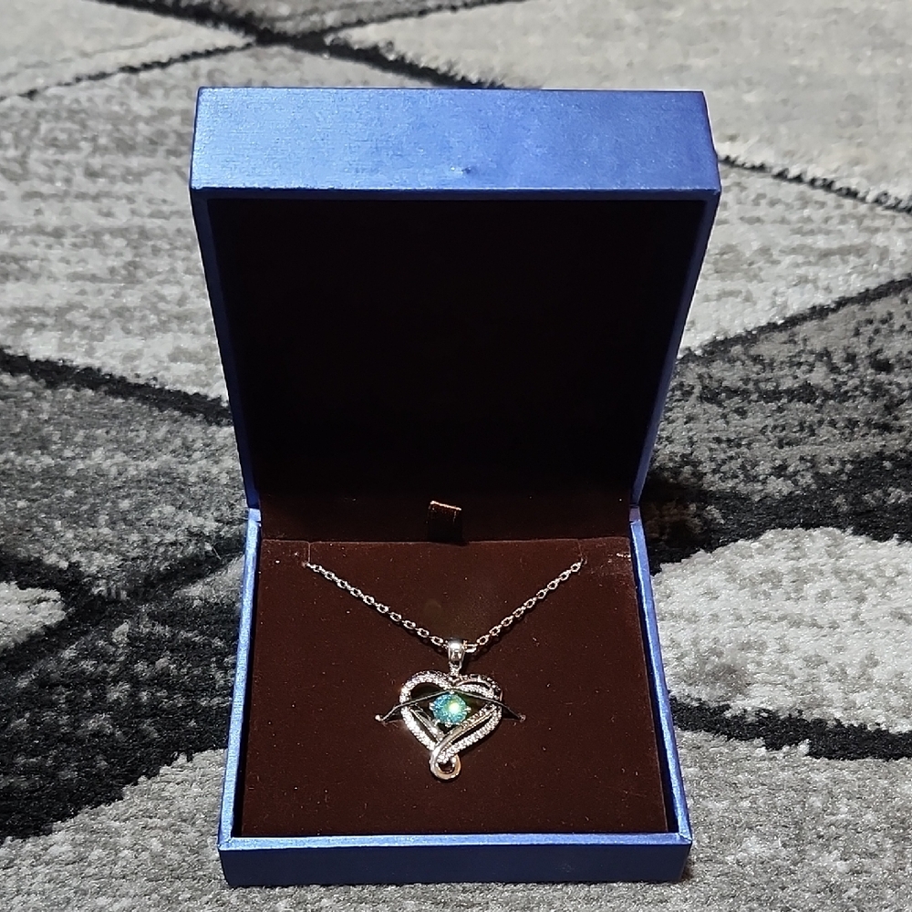 Hkhhy Infinity-Heart Birthstone "I Love You For Always & Forever" Sterling Neckl